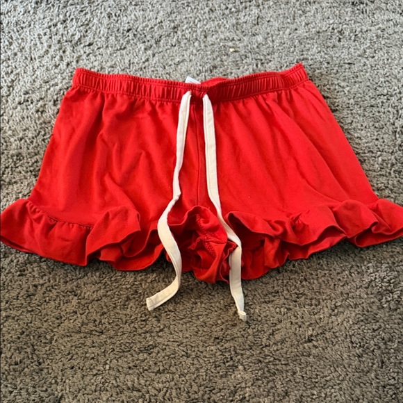 Red Ruffle Lounge Shorts with Drawstring - Picture 1 of 1